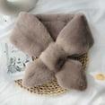 thumbnail image 6 of Winter Women Solid Color Thick Warm Faux Rabbit Fur Collar Cross Neck Scarf Wrap, 6 of 8