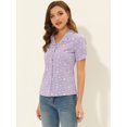 thumbnail image 3 of Camisa Floral Semitransparente Allegra K con Cuello Peter Pan para Mujer Morado Blanco S, 3 of 5