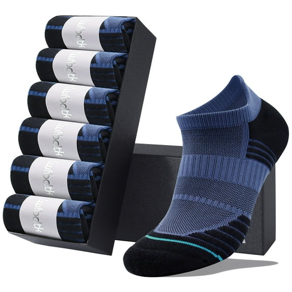 LWFBDTK Athletic Ankle Socks, Low Cut Cushioned Tab Sports Running Socks for Men & Women, 6 Pairs Blue (Size 7.5-11.5)