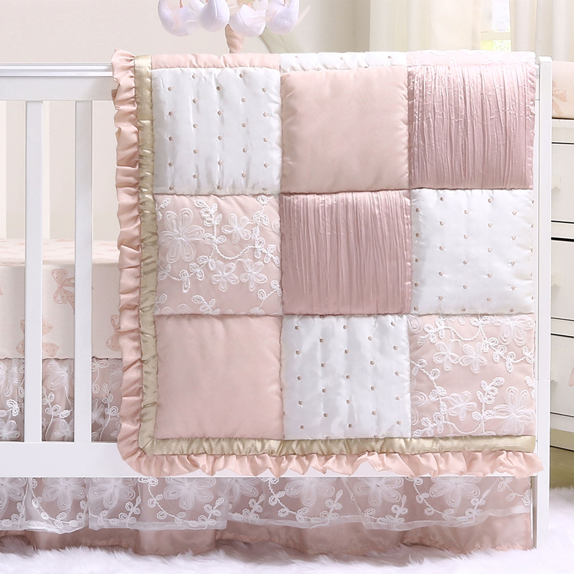 Baby Girl Crib Bedding Dusty Pink Patchwork Design Grace 4 Piece Set by The Peanut Shell Walmart