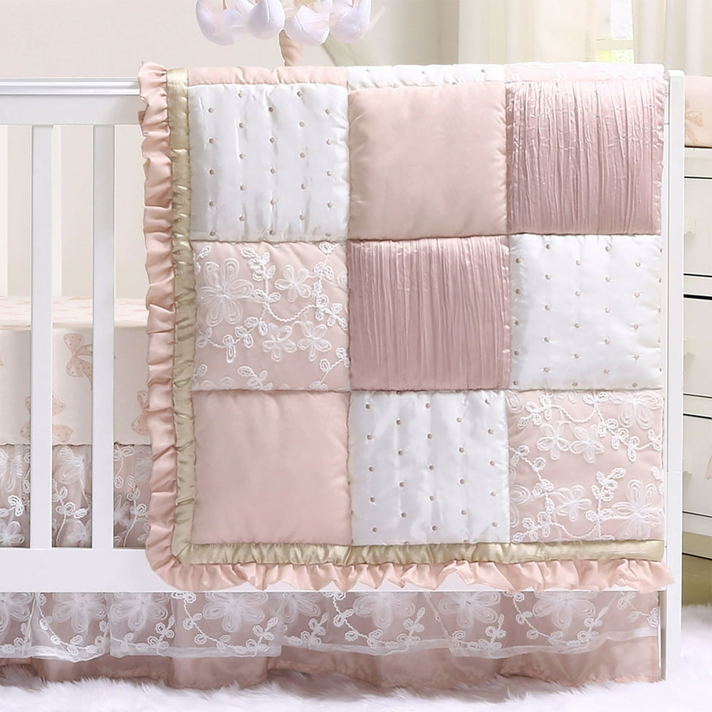 Baby Girl Crib Bedding Dusty Pink Patchwork Design Grace 4 Piece