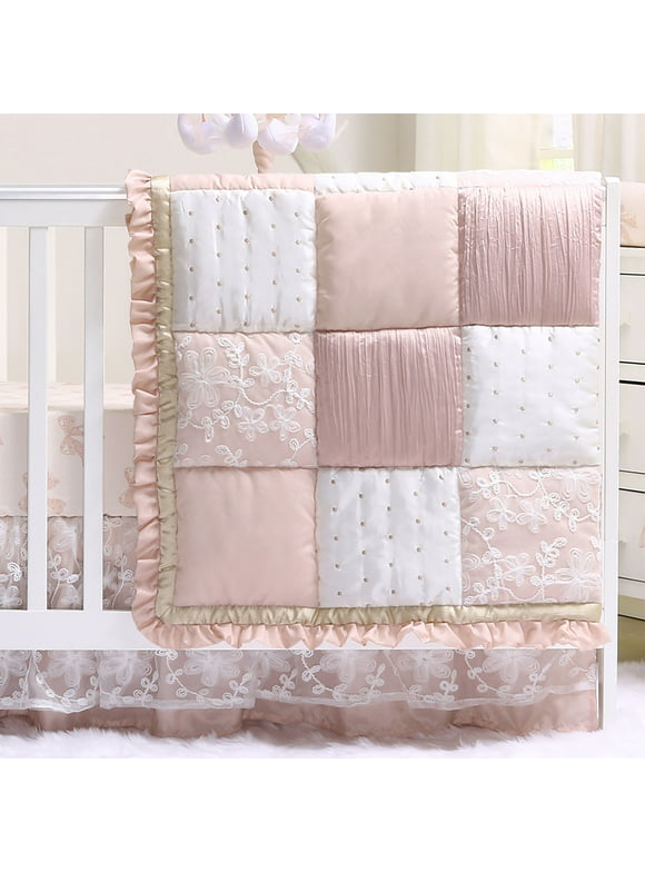 The Peanutshell Patchwork 4 Piece Nursery Bedding Sets, with Quilt, Fitted Crib sheet, Dust Ruffle