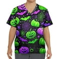 thumbnail image 4 of MLQIDK Halloween Print Scrubs for Men Nurse Uniform Shirts Funny Nurse Uniforms Short Sleeve V-Neck Scrub Shirts Fun Pumpkin Ghost Bat Printed Nurse Uniforms Green 5XL, 4 of 4