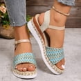 thumbnail image 2 of Women's Espadrille Wedge Sandals Ankle Strap Platform Open Toe Boho Braided Band Wedges Heels Beach Vacation Dress Shoes Sky Blue Size 6.5, 2 of 6