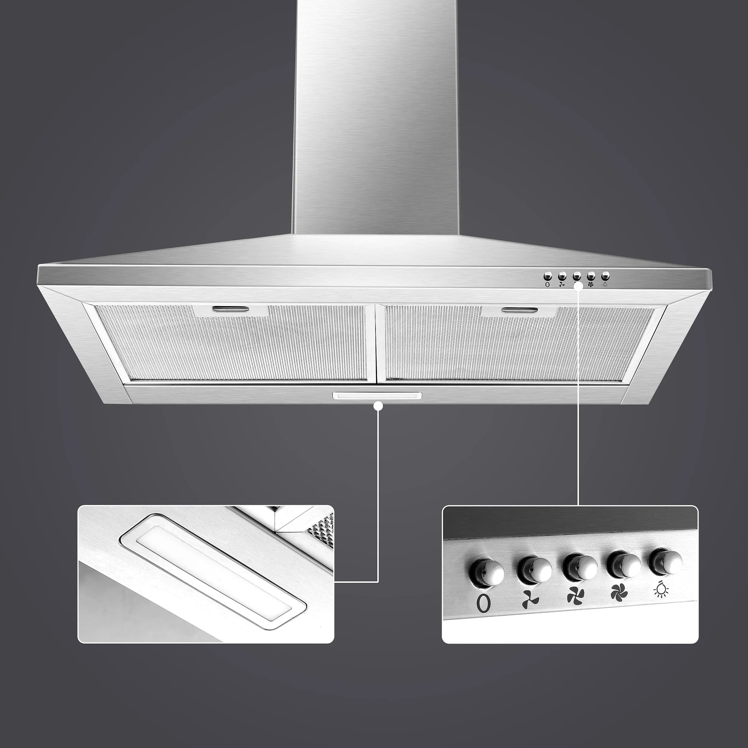 Range Hood 30inch,Wall Mount Range Hood in Stainless Steel Stove Vent Hood,Aluminum Filters,3Speed Exhaust Fan,Button Control