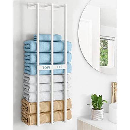 HEJULIK Wall Towel Rack for Rolled Towels Bathroom Towel Storage  Metal Bath Towel Holder for Folded Large Towel Washcloths  Silver