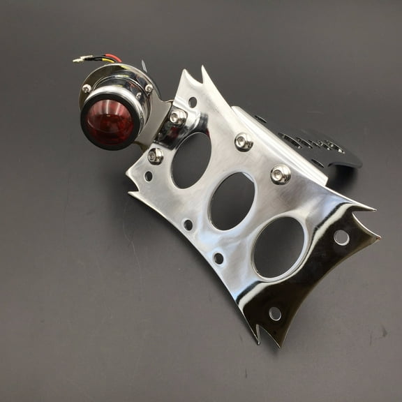 HTT-MOTOR Motorcycle Chrome Horizontal Vertical Zigzag Side Mount License Plate Bracket 7"x 4" CD BK LED Tail Brake Light Integrated For Harley Touring Bobber Chopper Honda Kawasaki Suzuki Yamaha