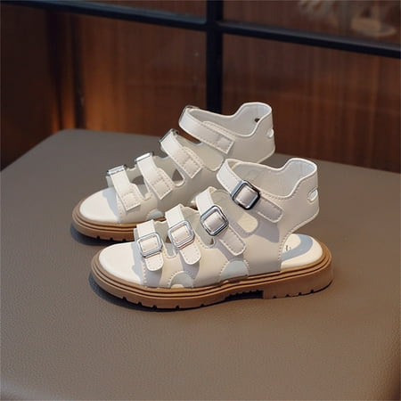 

Gubotare Sandals for Girl Summer Girls Sandals Classic Open Toe Braided Flat Sandals Summer Dress Shoes (White 3.5)