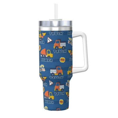 

Salouo Construction Vehicles for 40oz Water Bottle with Handle & Flip Straw - Stainless Steel Vacuum Insulated Tumbler-Reusable Travel Coffee Mug- Gifts for Women & Men