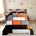 thumbnail image 2 of Manfei Abstract Grid Queen Comforter Set, Tangerine Orange Checkered Comforter Sets Queen, Black Reversible 3pcs, 1 Comforter and 2 Pillowcases, 2 of 6