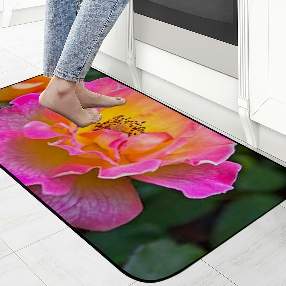Heduofu Decorative Door Mat, Door Mat with Non-Slip Rubber Backing, Easy Cleaning, Traps Dirt, Rug for Entry, Patio, Garage  - Rose Hybrid of Tea Tahiti Flowers Pink Yellow Red 19.68*47.24 in