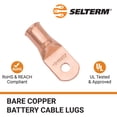 thumbnail image 3 of Selterm 10 Piezas 2/0 Awg  Perno De 1/4 Pulgadas  Terminales De Batería De Alta Resistencia, Terminales De Anillo, Extremos De Cable De Batería, Terminales De Calibre 00, Ojales De Cobre Desnudo, Co, 3 of 5