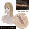 thumbnail image 5 of MY-LADY Clip In Remy Topper Hairpiece With Bangs Human Hair Clip On Toupee Wispy Bangs For Women Middle Part With Hair Loss Thinning Hair #12P613 Golden Brown & Bleach Blonde, 5 of 7