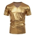 thumbnail image 5 of AHTJRT Men's Metallic Crew Neck Short Sleeves Sparkly Shiny Party T-Shirt Tops Gold 2XL, 5 of 9
