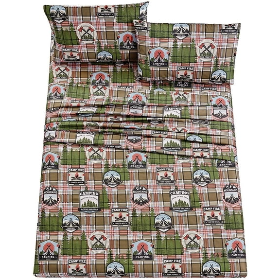 Chezmoi Collection 4-Piece Country Cabin Lodge Camping Outdoor Wilderness Microfiber Printed Bed Sheet Set, King Size