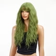 thumbnail image 5 of Light Green Curly Synthetic Wigs with Bangs Heat Resistant Fiber for Cosplay Party, 5 of 6