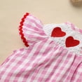 thumbnail image 4 of ZEHJUHAN Baby Girl's Short Sleeve Checkered Romper Heart Embroidery Ruffle Detail Back Button Onesie Pink，0-3M, 4 of 5