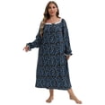 thumbnail image 2 of WBQ Women's Plus Size Nightgown Long Sleeve Casual House Dress Vintage Square Neck Floral Printed Long Sleepshirt Oversized Housecoat, XL-5XL, 2 of 6