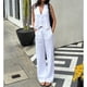 thumbnail image 2 of Clacive-Conjunto de dos piezas de lino blanco para mujer, camiseta sin mangas a la moda, última novedad, pantalones anchos de cintura alta a juego, verano 2024, 2 of 5