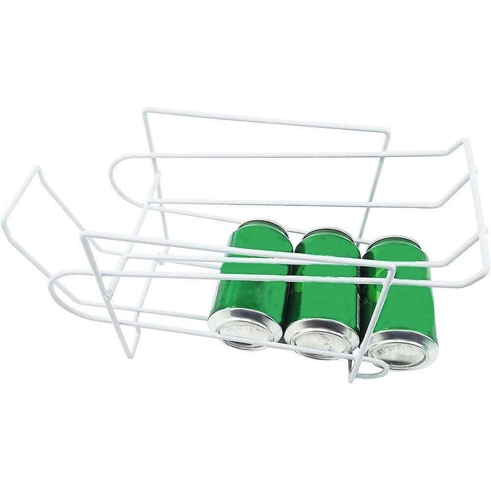 LNKOO Fridge Storage Rack, Double-Layer Can Soda Storage Rack Shelf Fridge Organizer Kitchen Drink Holder Rolling Design, Can Organizer White