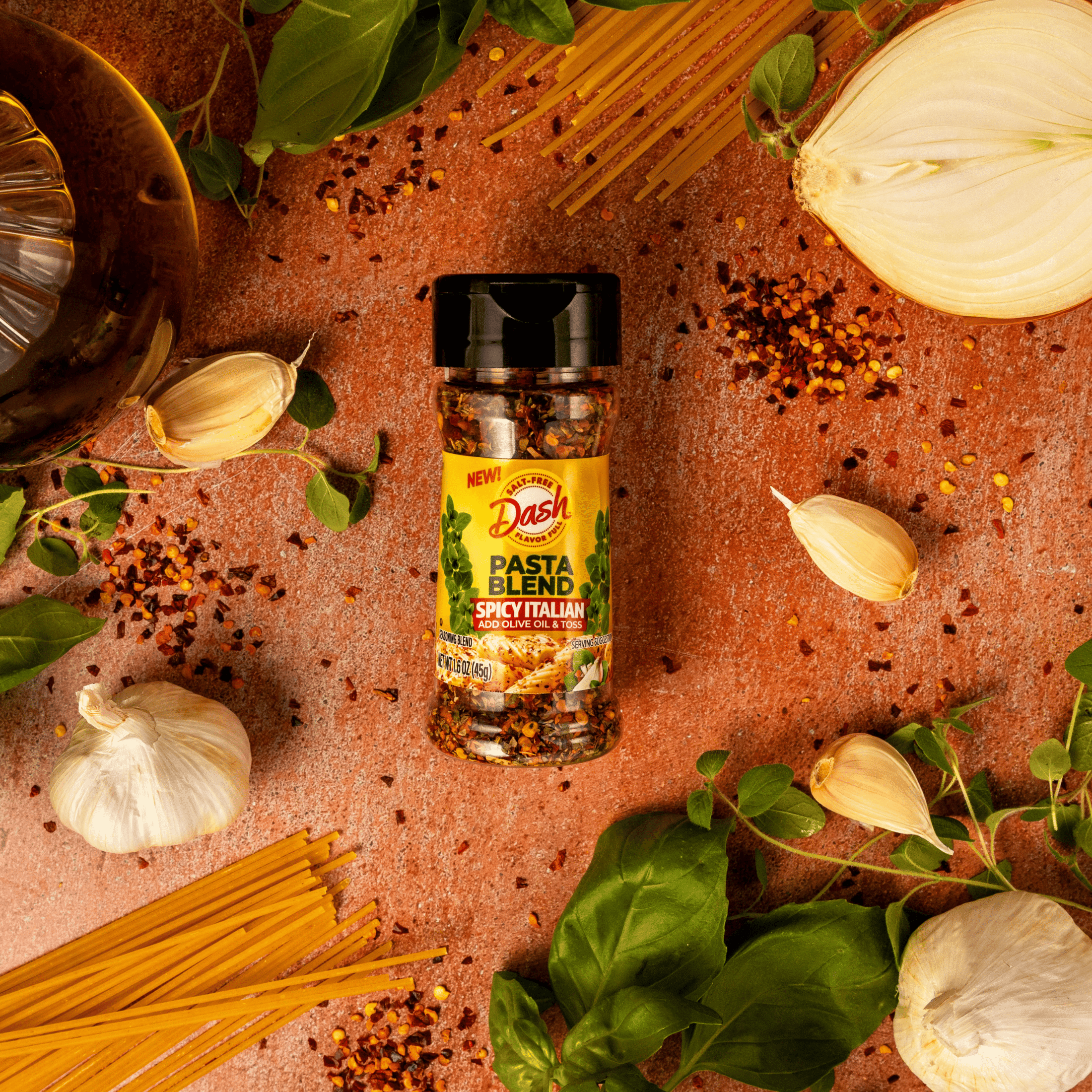 (4 pack) Dash Pasta Blend Spicy Italian, Salt Free Seasoning Blend, 1.6 oz Bottle