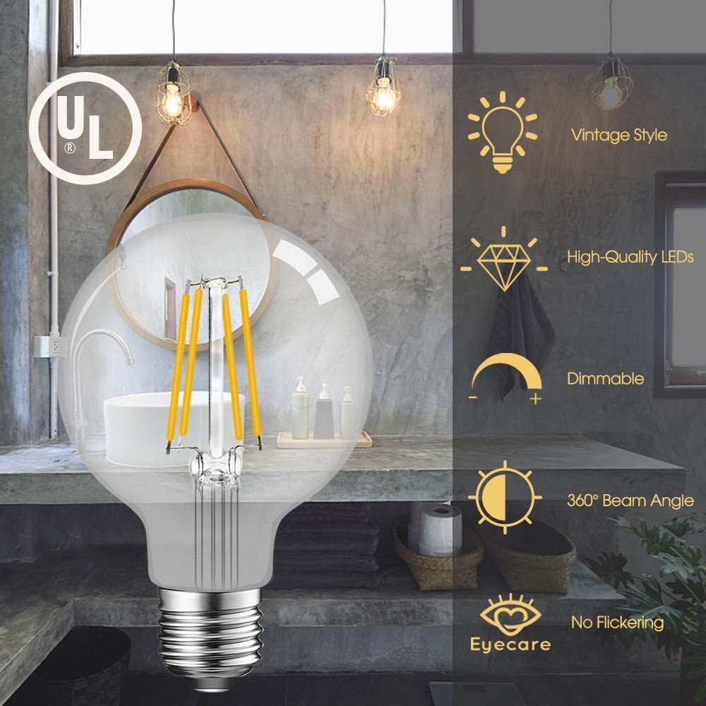 ENERGETIC Dimmable Vintage Edison LED Vanity Globe Light Bulb, 40 Watt Equivalent, 2700K for Bathroom Mirror, E26 Base, UL Listed, Christmas Thanksgiving Decorations, 12 Pack