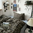 thumbnail image 7 of 3 Piece Vintage Buffalo Plaid Queen Size Duvet Cover-100% Cotton Brown Stripes Bedding Set Zipper Closure Soft Breathable Retro Design All Seasons, 7 of 7
