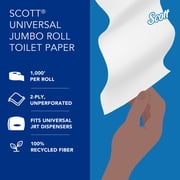 Scott Professional 100% Recycled Fiber High-Capacity Jumbo Roll Toilet Paper, Bulk (67805), 2-Ply, Septic Safe, White, Non-Perforated (12 Rolls at 1,000' Each, 12,000'/Case)
