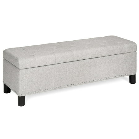 Best Choice Products 48in Upholstered Linen Fabric Multifunctional Rectangular Tufted Padded Ottoman Storage Bench Footrest Furniture for Entryway, Living Room, Bedroom w/ Stud Rivets, (Best Way To Hide Grey Roots)