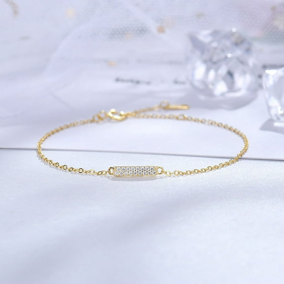 14k Gold Bracelet for Women - Gold Filled Chain 925 Sterling Silver Bracelet - Small Bar-Tag Gold Chain Bracelet