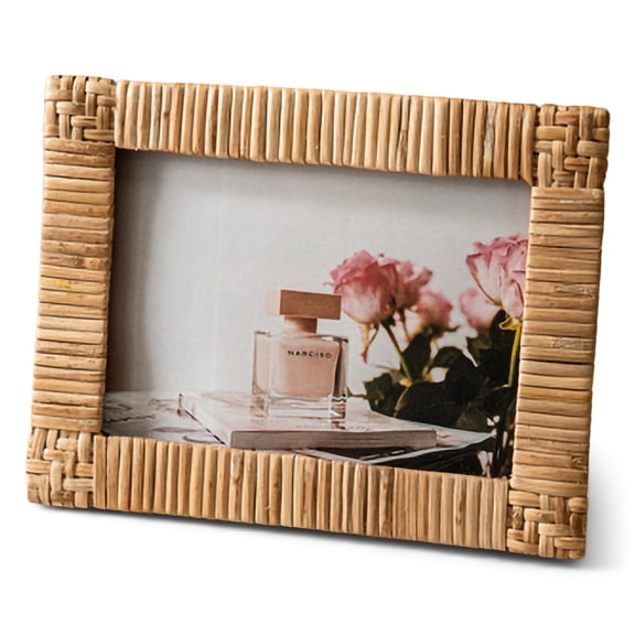 India Handicrafts Decorative Home Décor Holds 5 x 7 Inch Photo Handwoven Tabletop Picture Frame, Natural Brown, Rattan