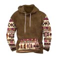 thumbnail image 2 of guisaled Mens Hoodies Vintage Ethnic Print Pullover Sweatshirt Floral Patchwork Drawstring Hoodies Fall Winter Warm Shirt with Pocket, 2 of 3