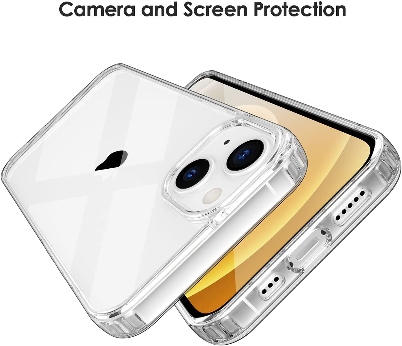 for Apple iPhone 14 Plus 6.7 inch Golden Chrome Frame Transparent Hybrid with Lens Protector Shockproof Bumper Hard Back Phone Case Cover by Xpression