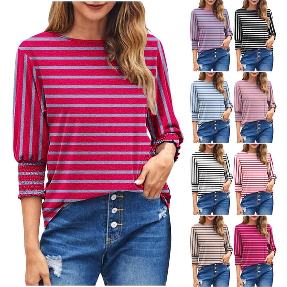 Lzobxe Going out Tops for Women Casual Comfortable Round Neck Print 3/4 Sleeve Blouse,Sizes S-2XL