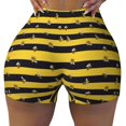 thumbnail image 2 of Honeii Striped With Bees Print Women's Workout Shorts, Gym Shorts for Active Wear, Sports Shorts,Women's Running Shorts,Quick Dry Athletic Shorts-XX-Large, 2 of 8