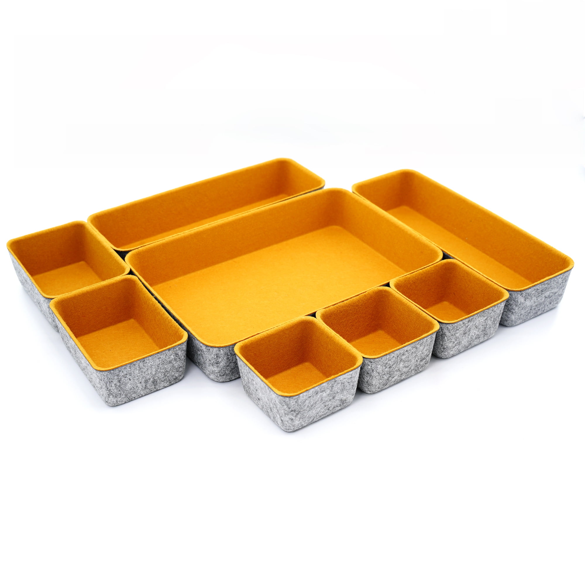 Welaxy desk drawer organizers tray dividers small shallow felt storage box sturdy soft bin for office suppliers entryway catchall key holder makeup crafts pens decluttering 8-piece gifts idea (Curry)