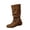 Brown, variant on Womens Knee High Boots Round Toe Side Zipper Low Heel Boots Wide Calf Pull On Comfortable Double Buckle Fall Winter Long Boots