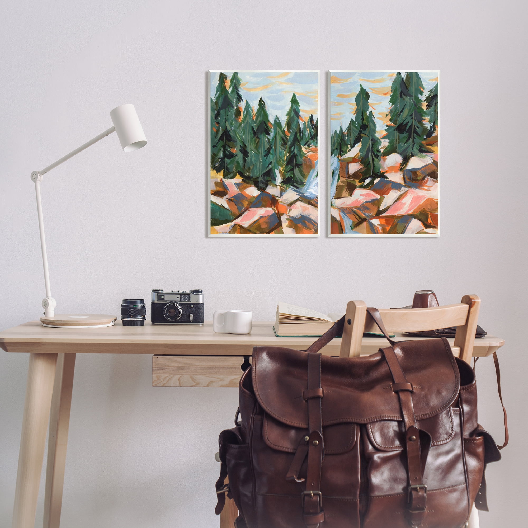 Stupell Geometric Abstract Forest Foliage Landscape Landscape Painting Wall Plaque Unframed Art Print Wall Art, Set of 2
