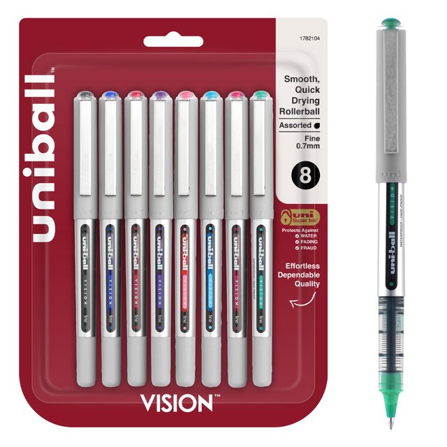 Bolígrafos Rollerball Vision de punta fina, 0,7 mm, paquete de 8