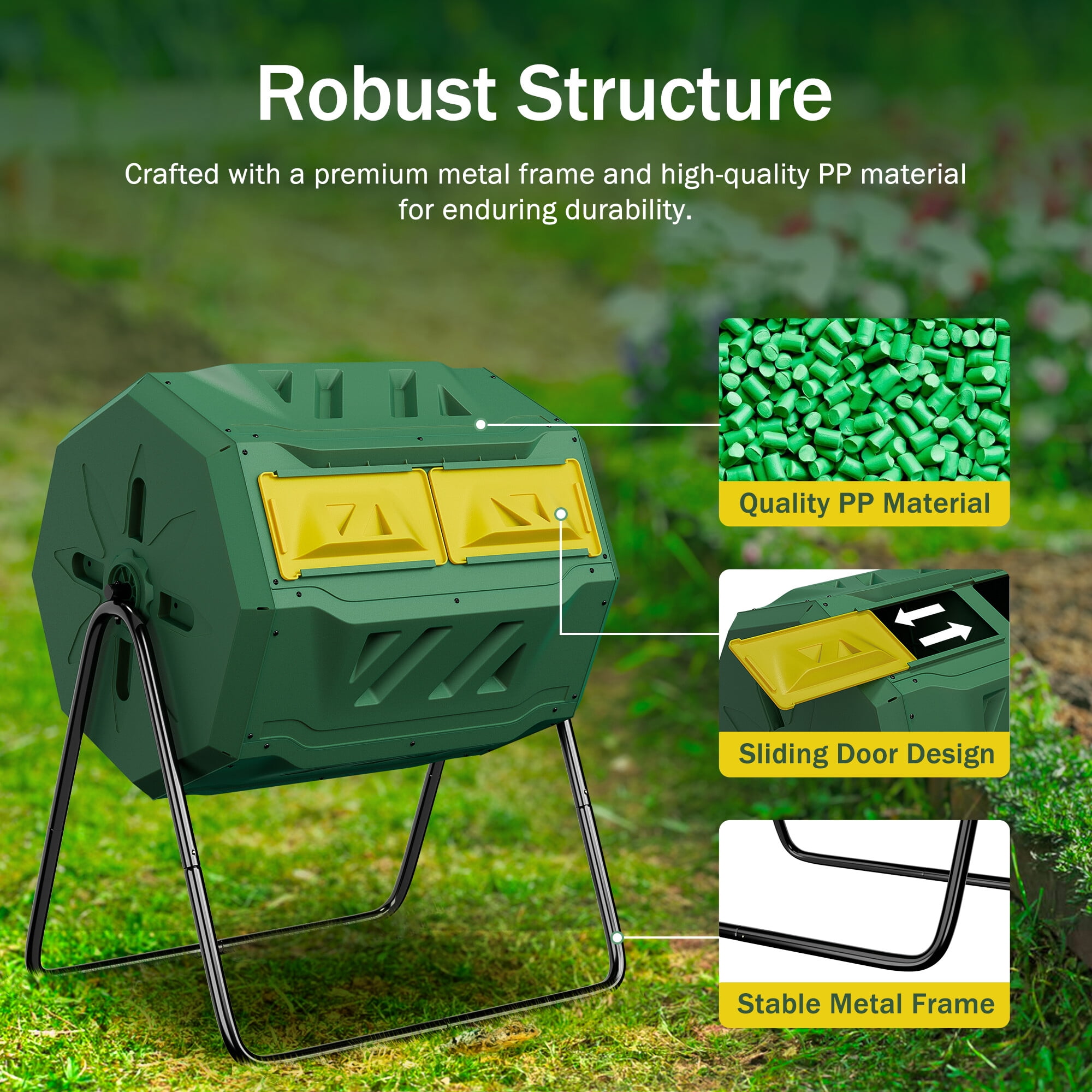 HomGarden 43Gal Tumbling Composter Bin 360° Dual Chamber BPA Free Green 36.4-in Height