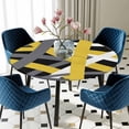 thumbnail image 5 of Elastic Fitted Round Tablecloth, Yellow Black Geometric Waterproof Stretch Table Cover for 55"-60" Tables, Modern Art Abstract Grey Line Washable Outdoor Tablecloths for Patio, Picnic, Camping, 5 of 9
