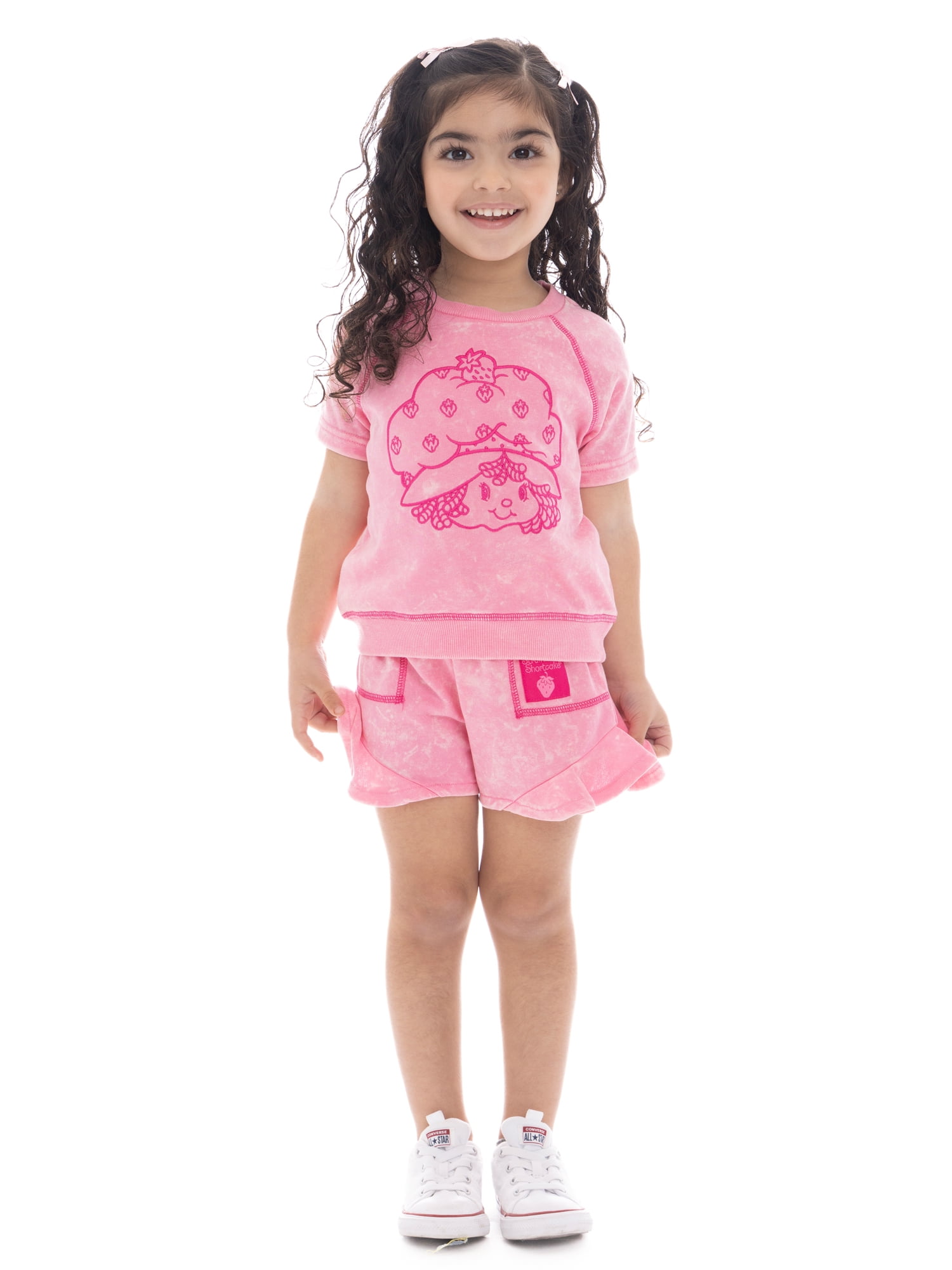 Strawberry Shortcake Toddler Girls' Embroidered Graphic Top and Ruffle Shorts Set, 2-Piece, Sizes 12M-5T