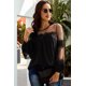 thumbnail image 2 of ABPHQTO Top de patchwork de encaje con mangas farol de moda negra para mujer, 2 of 5