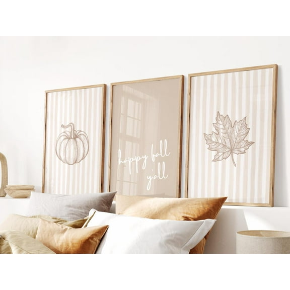 Luvia Happy Fall Set of 3 Prints, Warm Fall Wall Art, Modern Neutral Poster for Autumn Decor, Minimalist Pumpkin Artwork Wall Decor Set 3 Prints 8x12 UNFRAMED