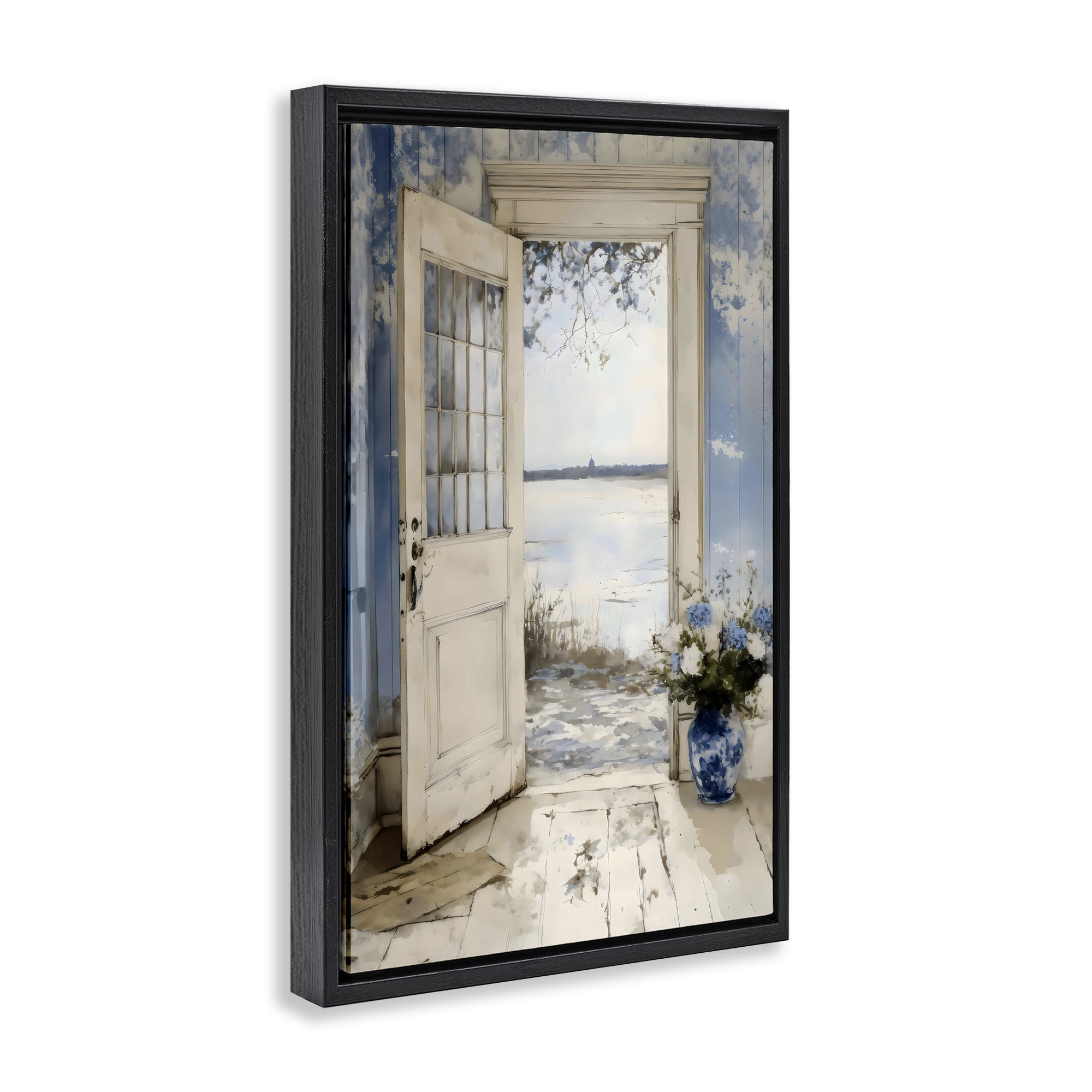 Stupell Industries Blue Country Cottage Doorway Black Framed Floater Canvas Wall Art, design by LSR Design Studio