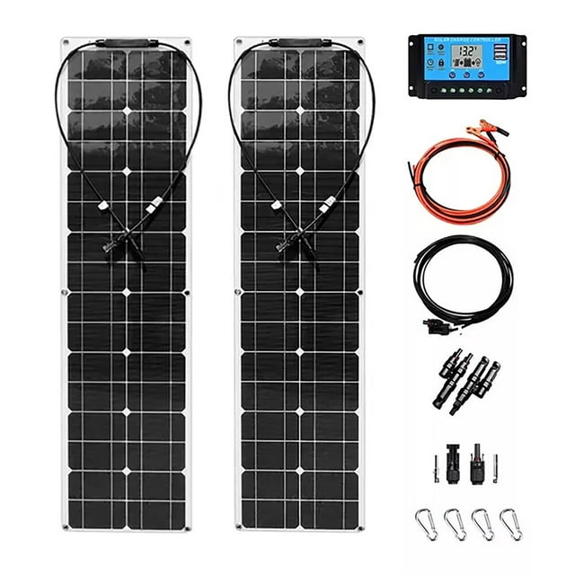 TFixol Dual Solar Panel Kit with 40A Controller for RV, Yacht, and Home Use - White Panels + Accessories Included