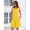 thumbnail image 6 of Women's Summer Square Neck Sleeveless Dress with Pockets, Yellow Casual A-Line Mini Sundress, Beach Vacation Tank Dress, Size L, 6 of 7