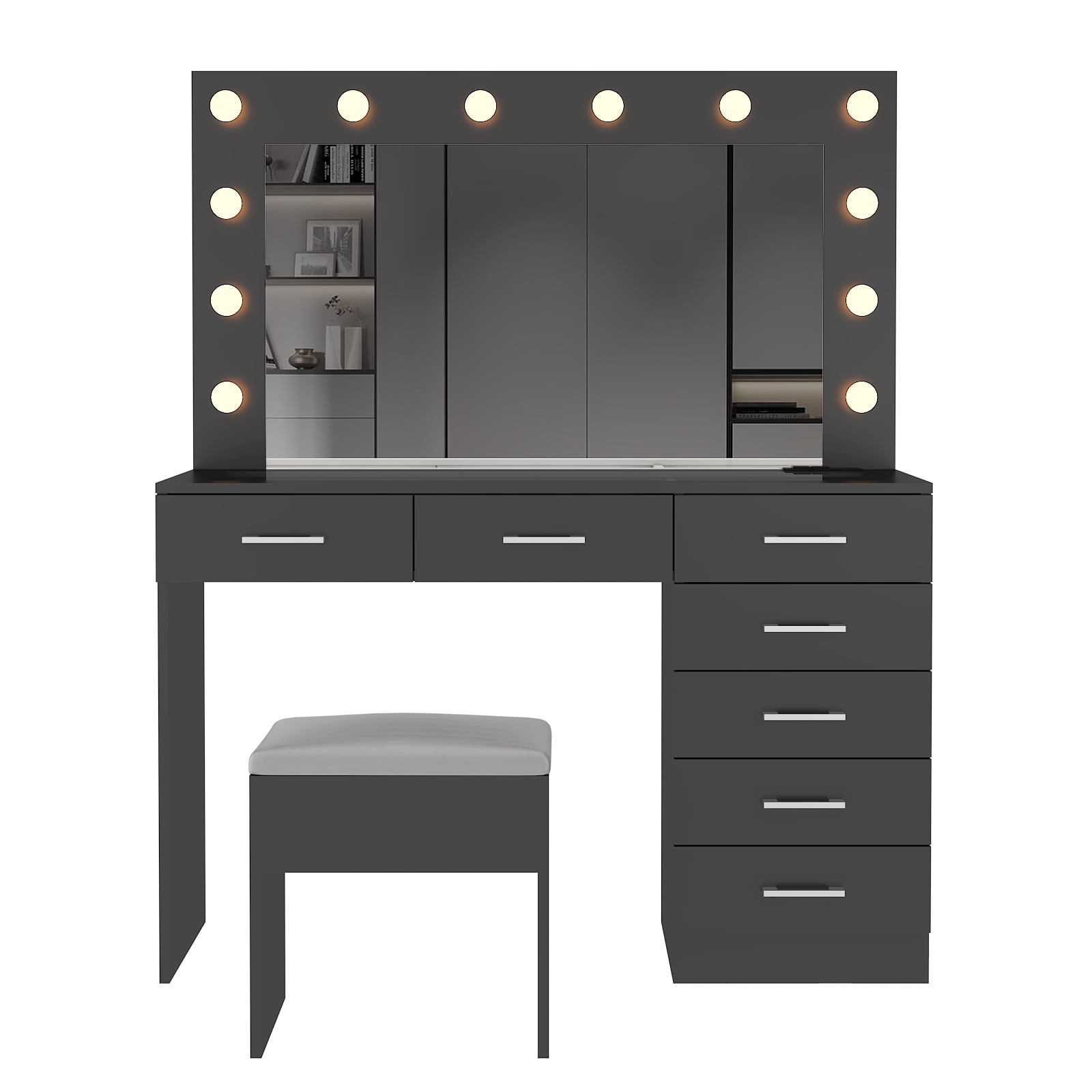 Ktaxon Large Makeup Vanity, Get Ready with Me GRWM Vanity Table Set w/ Visible Glass Top w/ Charging Station, White