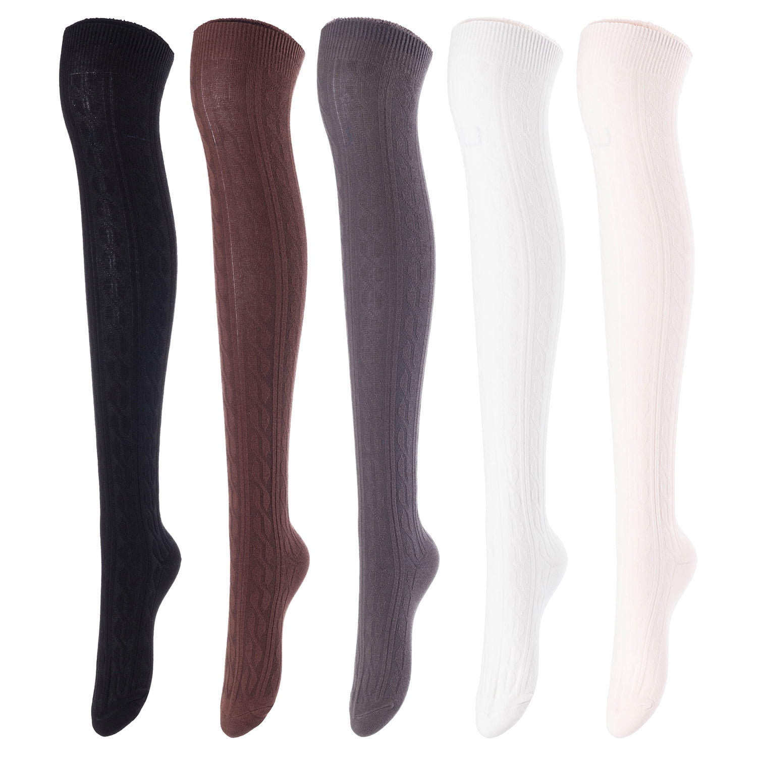 Lovely Annie Womens 5 Pairs Over Knee High Thigh High Cotton Socks A1024 Size 5-9