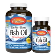 Carlson The Very Finest Fish Oil Softgels, Lemon Flavor, 120 + 30 Ct